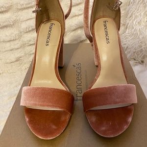 Francesca’s velvet powder pink chunky heels